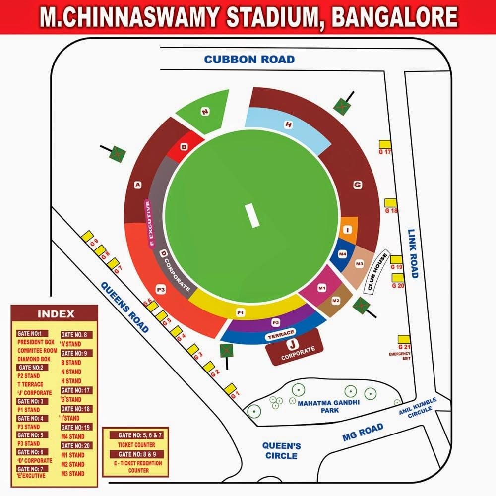 Chinnaswamy ਸਟੇਡੀਅਮ ਬੈਠਣ ਦਾ ਨਕਸ਼ਾ